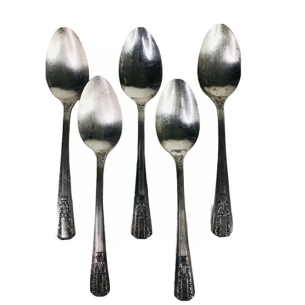 5‎ Teaspoons Wm A Rogers Oneida Sectional Lido Pattern Spoon Silverplate VTG Lot